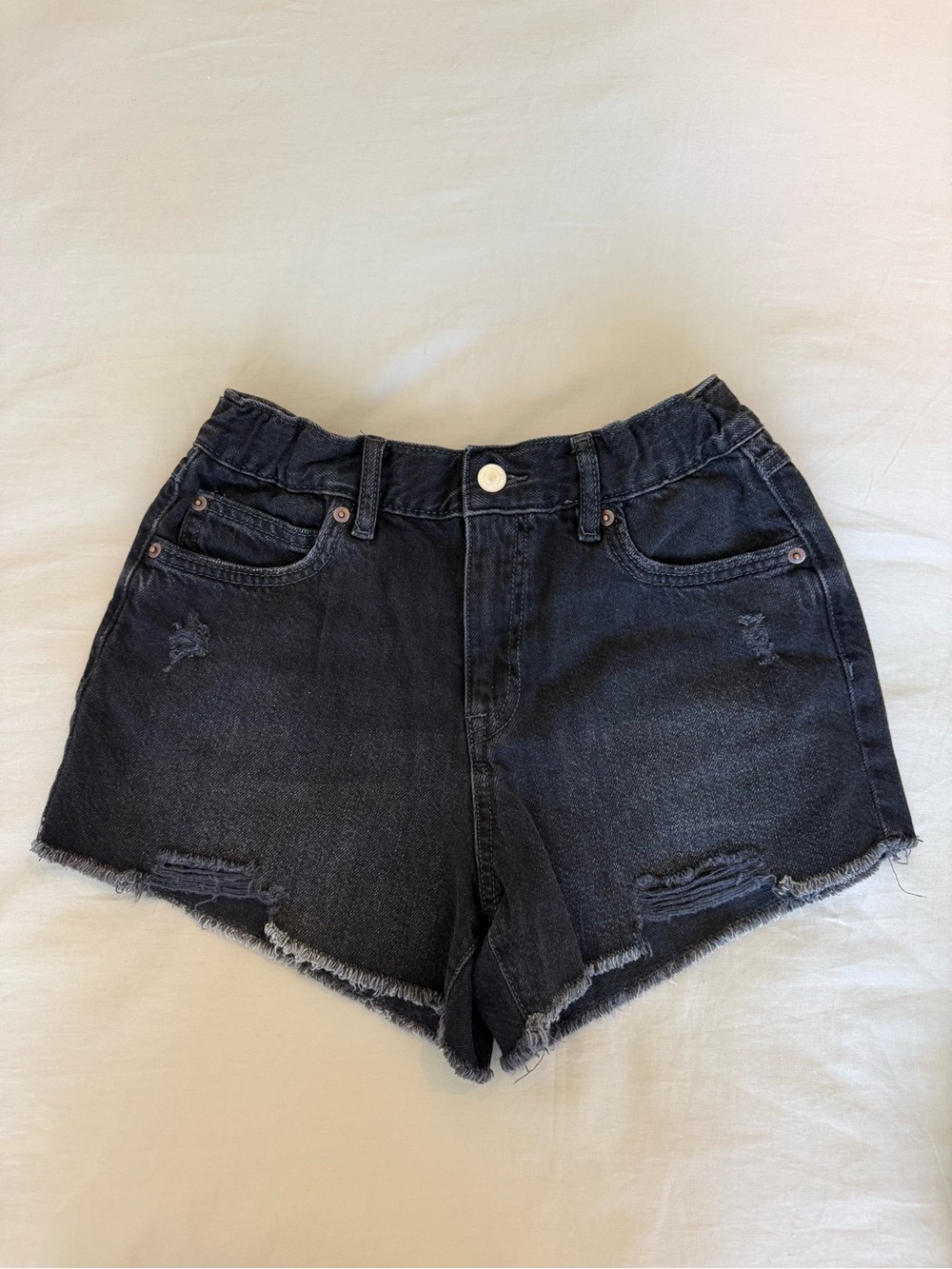 Zara Washed Black Ripped Denim Shorts